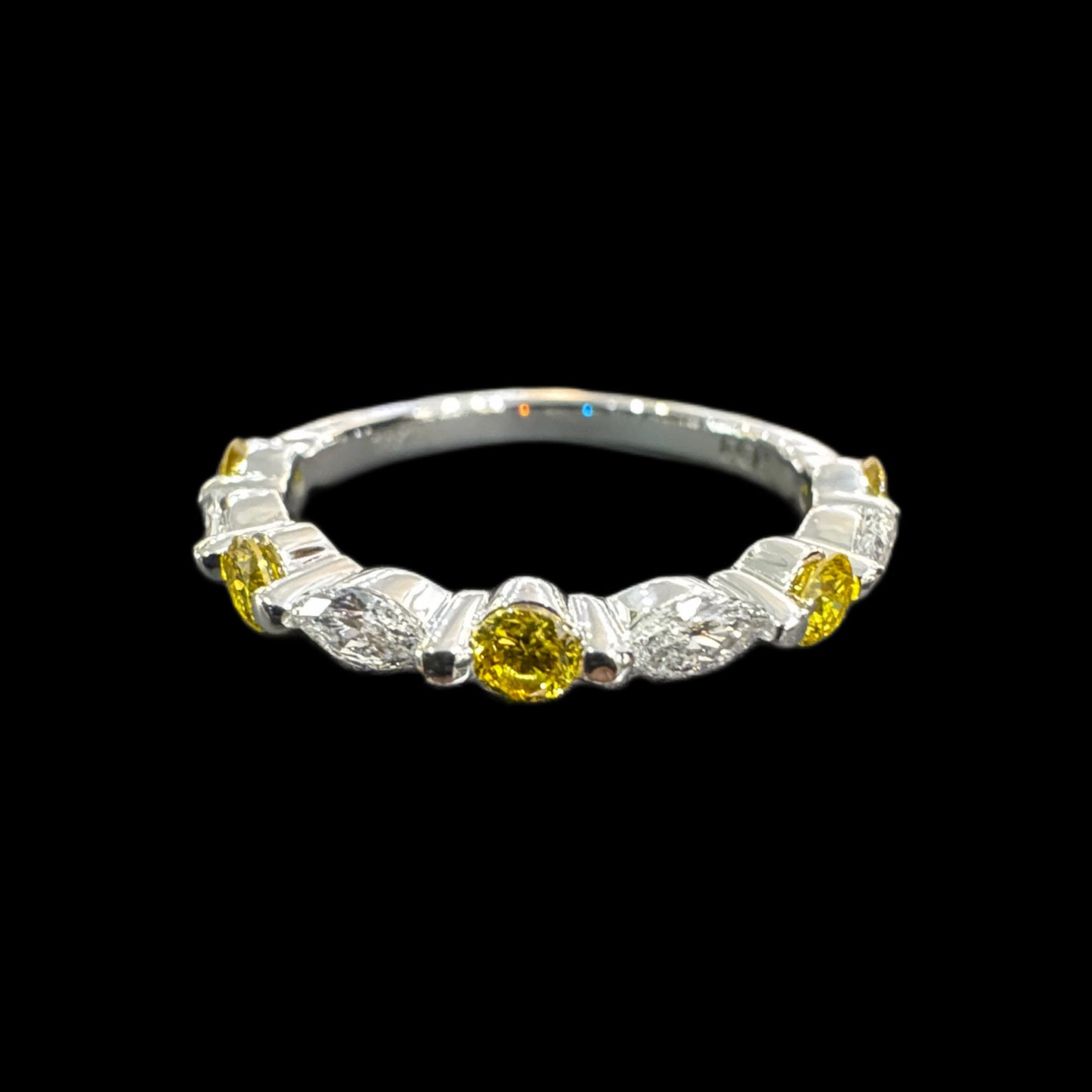 Marquise and Round Diamond Wedding Ring (Yellow Sapphire)