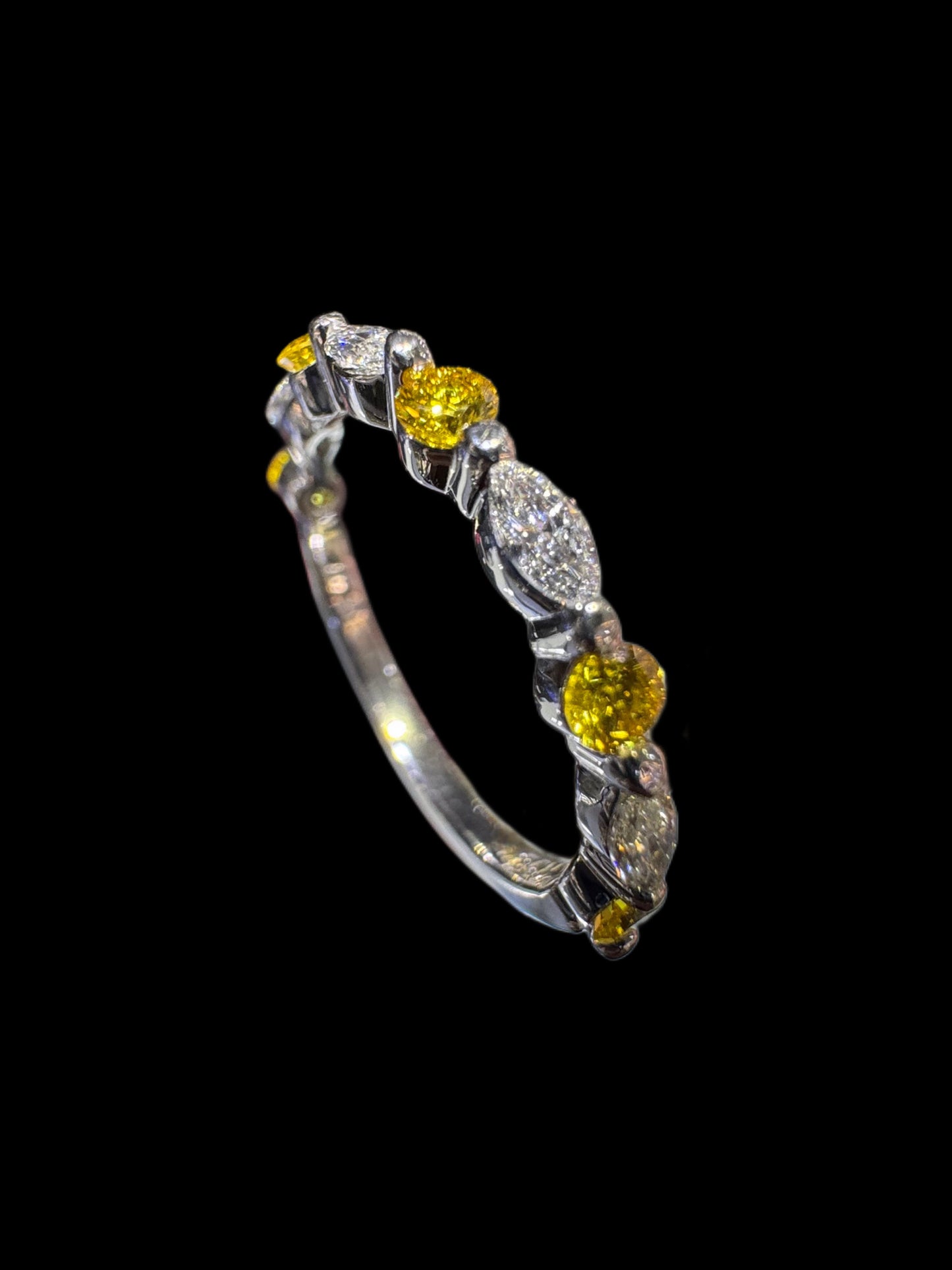Marquise and Round Diamond Wedding Ring (Yellow Sapphire)