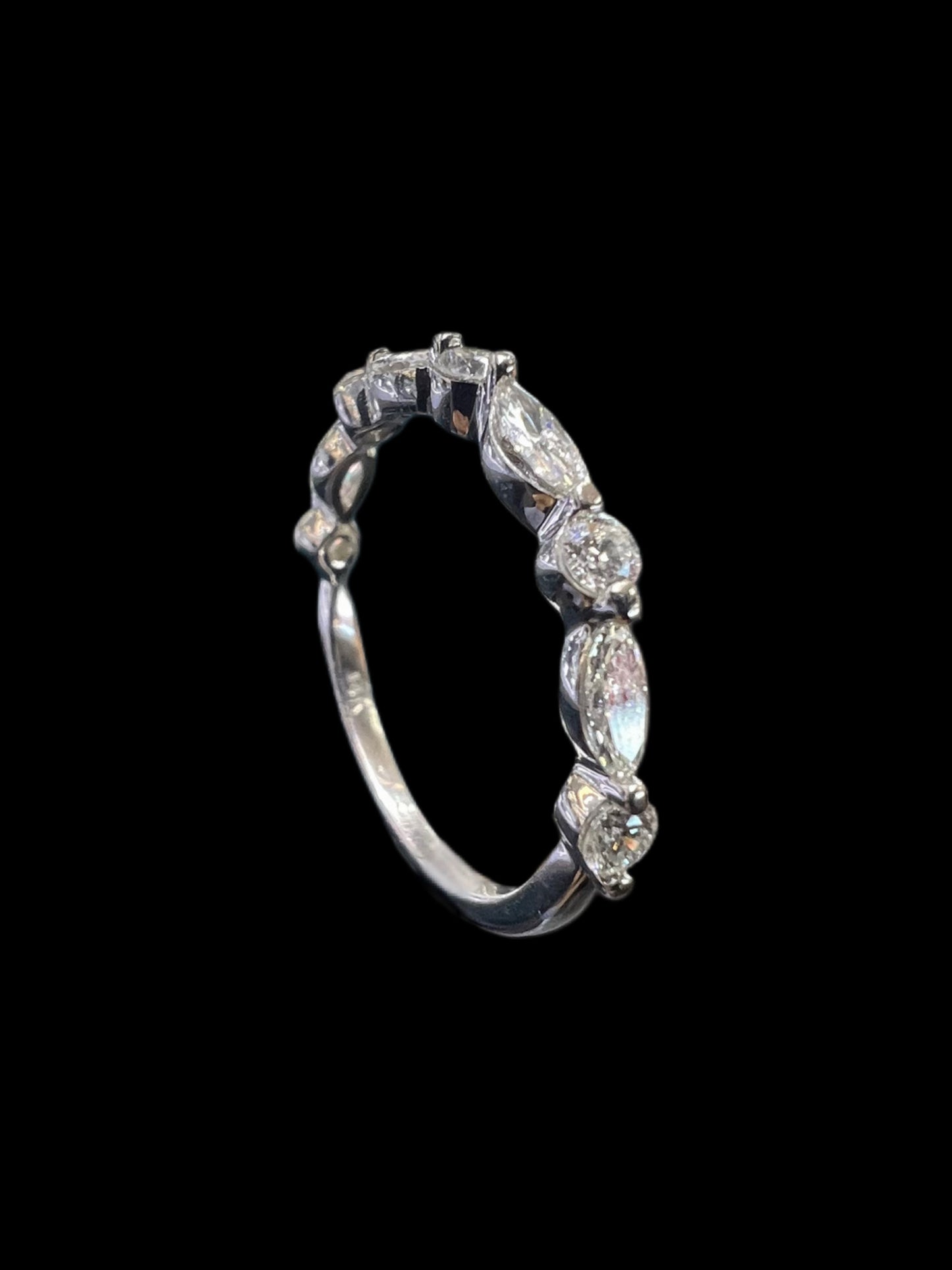 Alternating Marquise and Round Diamond Wedding Ring